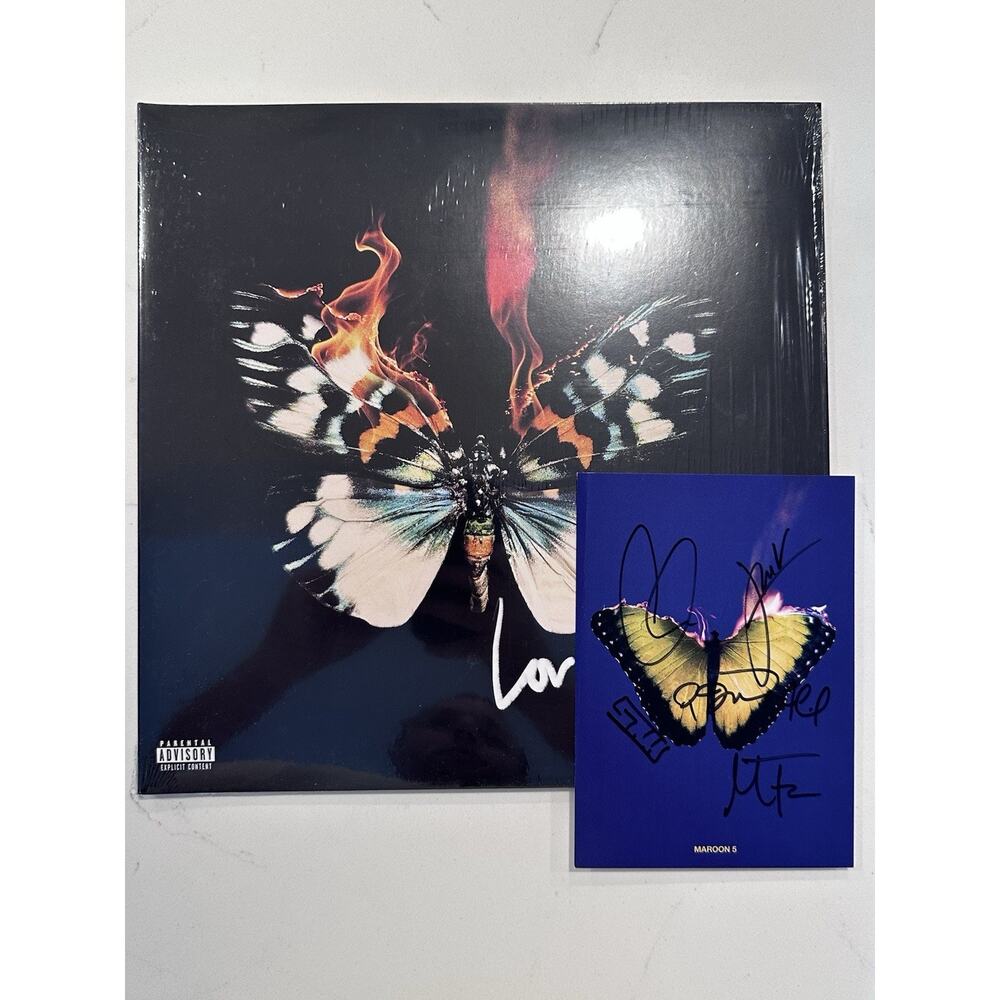 Maroon 5 SIGNED Love Is Like EXCLUSIVE SEA BREEZE BLUE COLOR Vinyl AUTOGRAPH #1